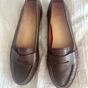 Cole Haan Dark Brown Leather Penny Loafers with Red Stitching